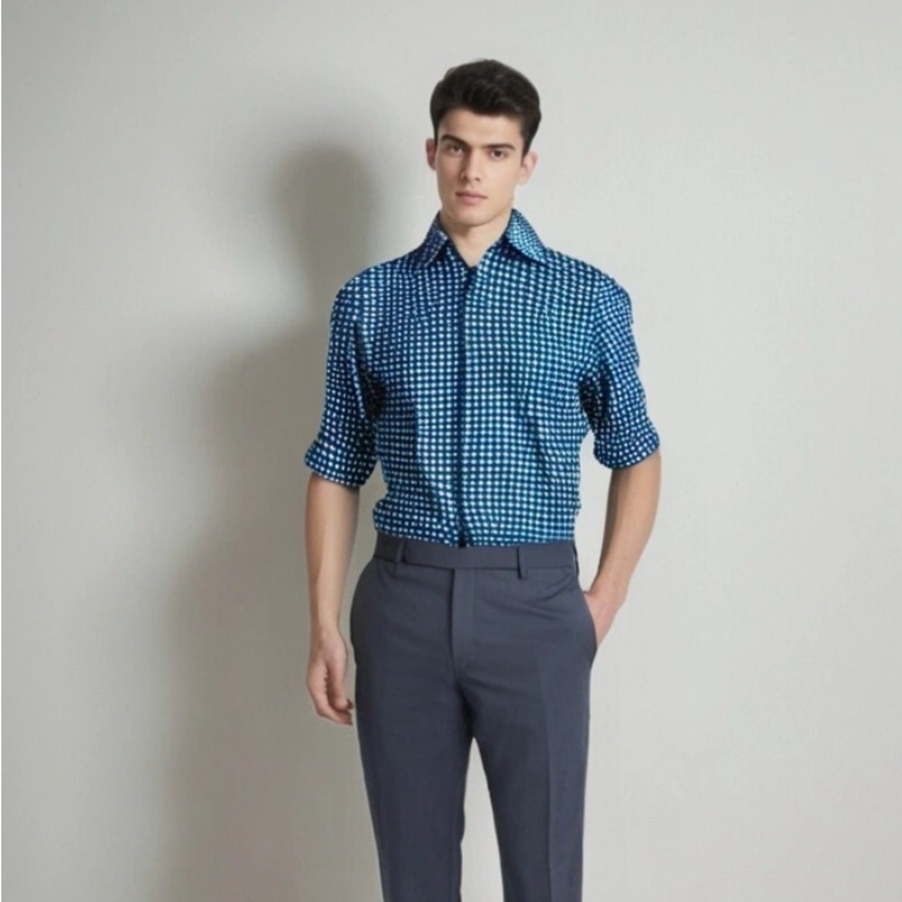 Marni Men’s Italian Button-Up Shirt - Blue Geometric Print - Made in Italy